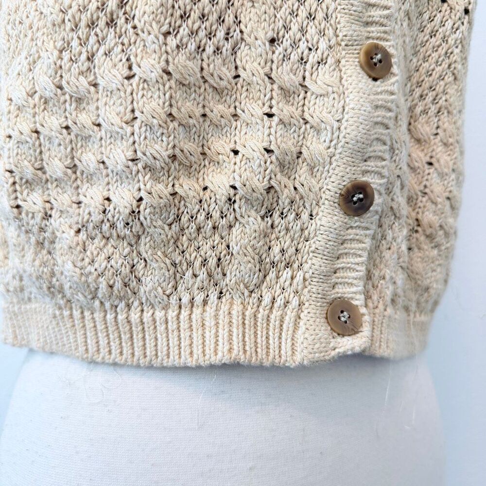Vintage Liz Claiborne Linen Crochet Woven Sweater Vest Tan Medium - Picture 3 of 7